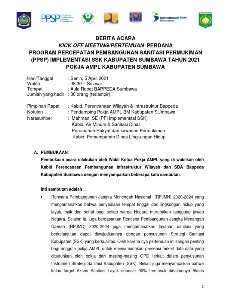 Kick Off Meeting PPSP Sumbawa 2021 | PDF | Bisnis