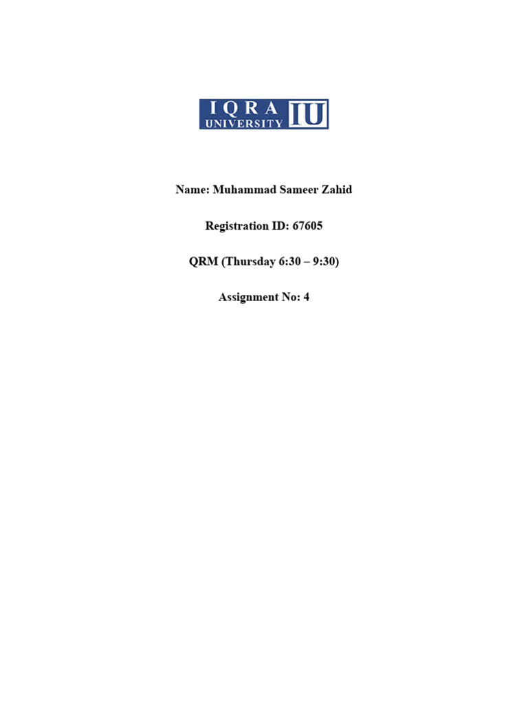 Muhammad Sameer Zahid - QRM Assignment 4 | PDF | Statistical Analysis ...