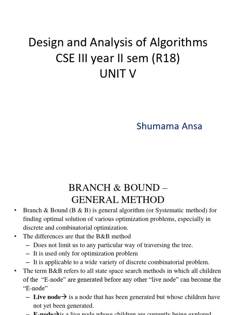 Branch and Bound Algorithm Overview | PDF | Computational Complexity ...