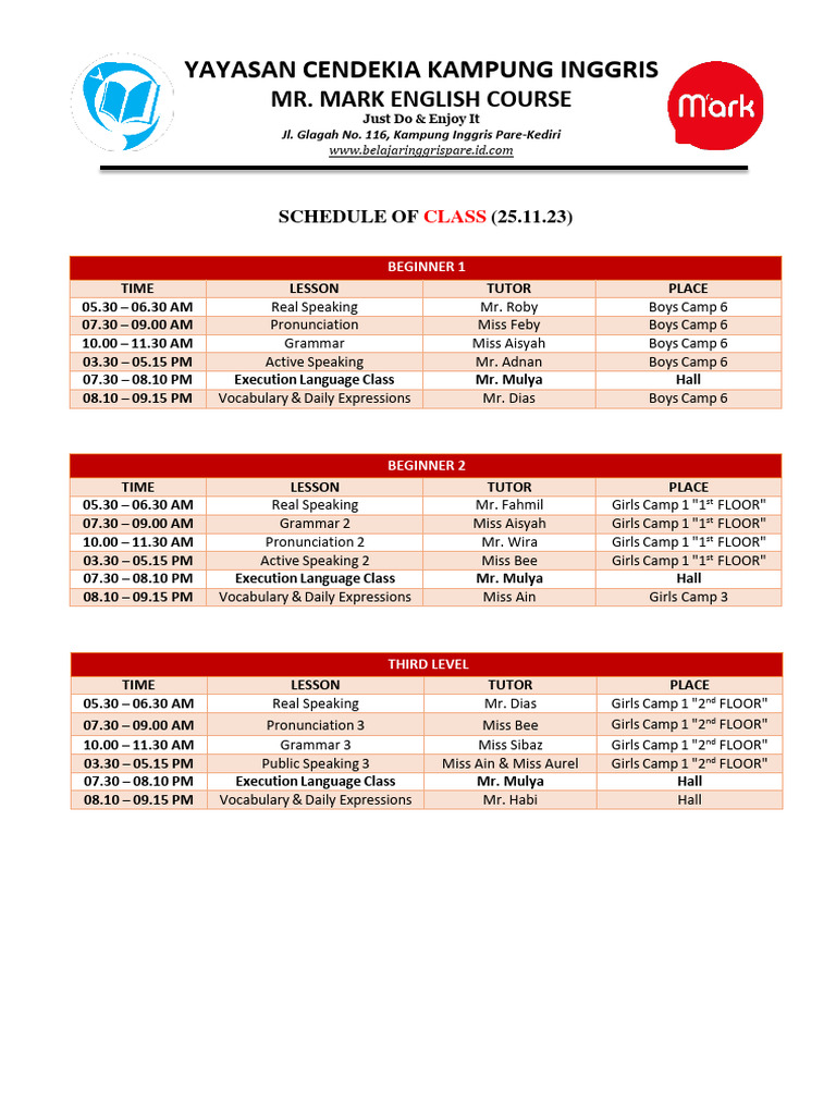 Jadwal Kelas Bahasa Inggris Pare | PDF | Linguistik | Komunikasi Manusia