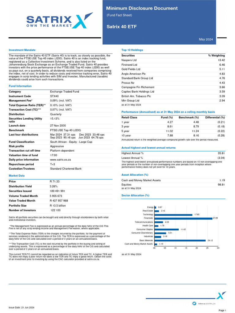 Satrix 40 ETF Fund Overview 2024 | PDF | Investment Fund | Exchange ...
