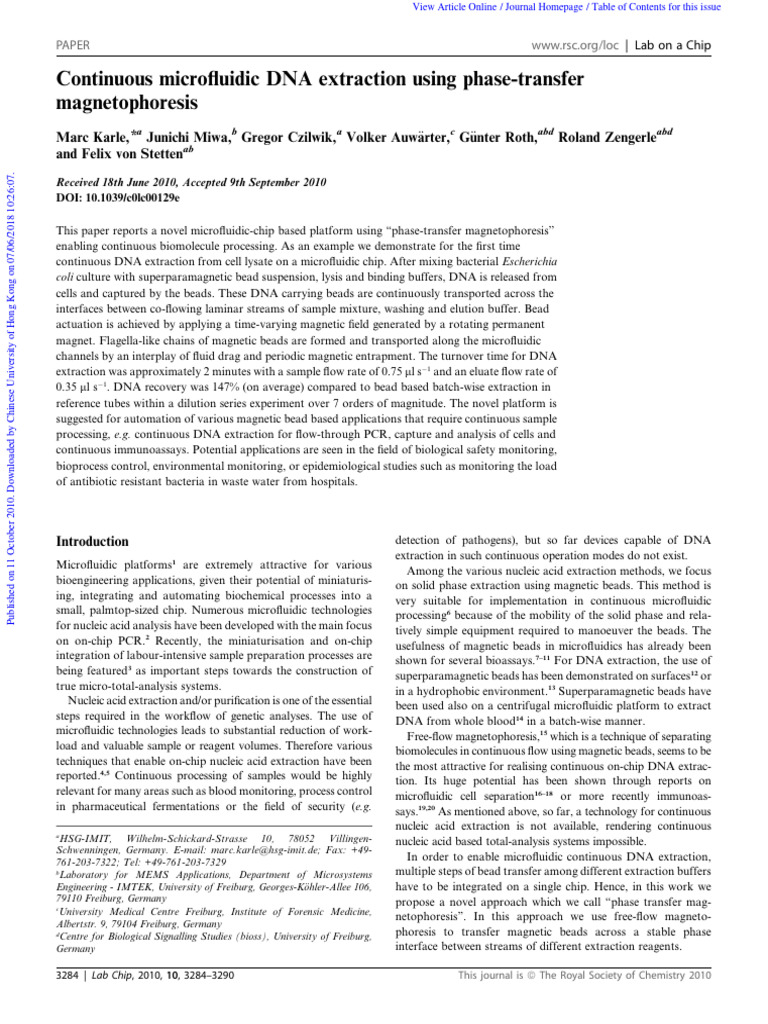 Karle 等。 - 2010 - Continuous microfluidic DNA extraction using phase ...