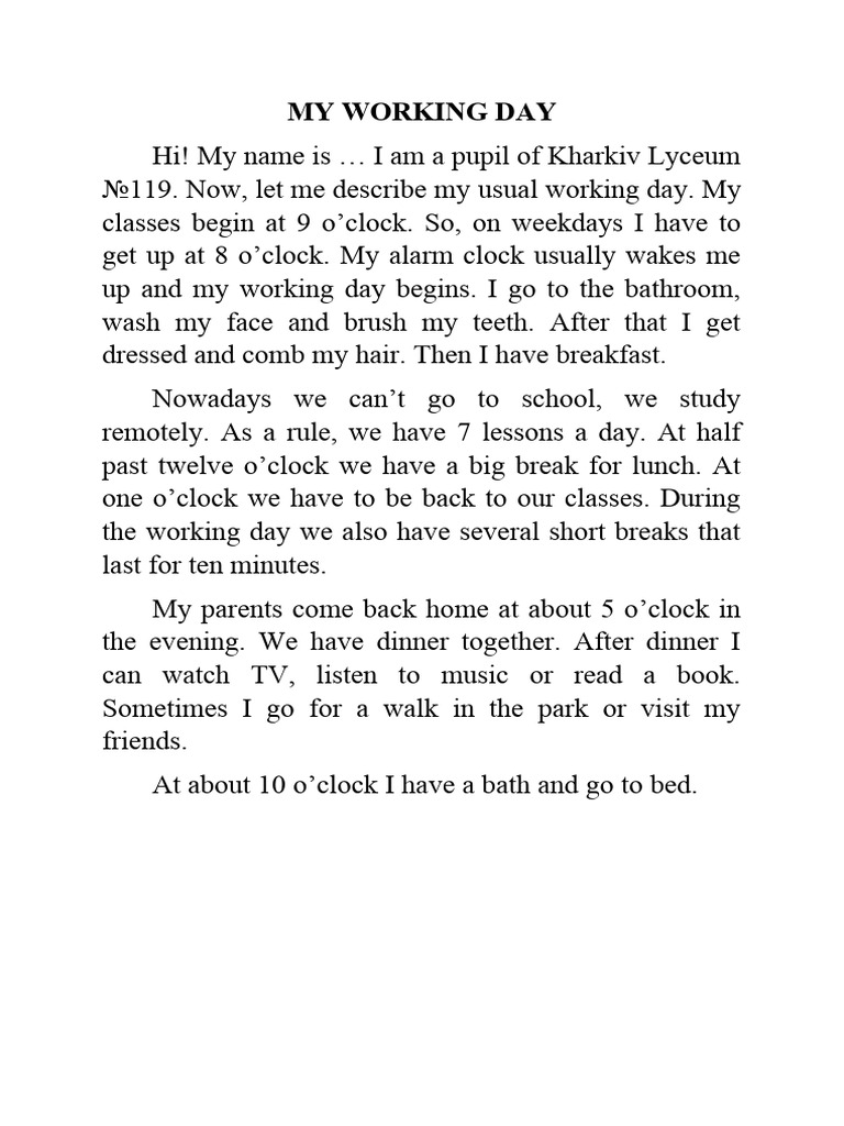 My working day pdf