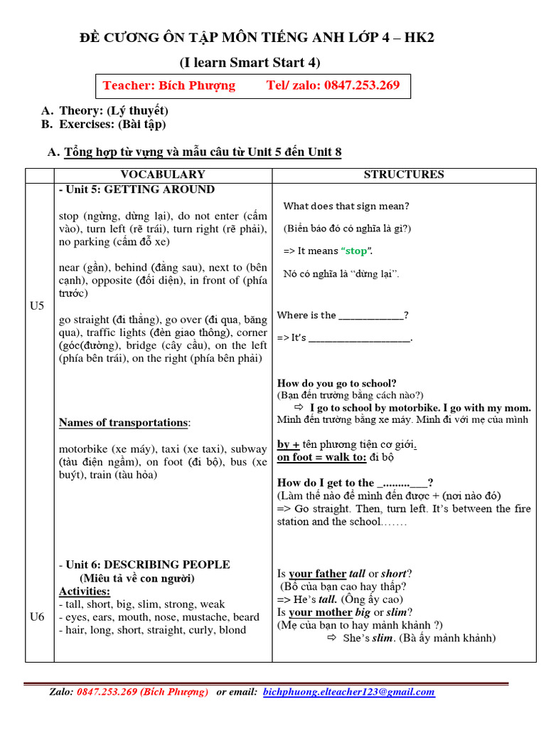 Revision The 2nd Semester I Learn Smart Start 4 Pdf Vietnamese