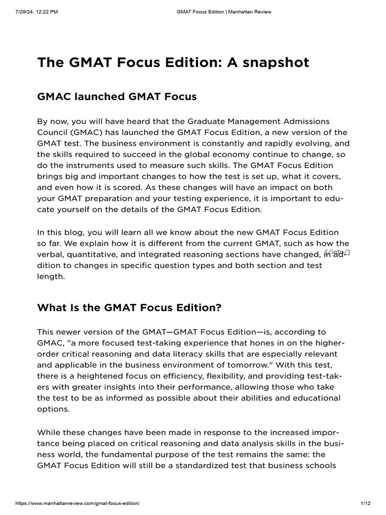 Overview of GMAT Focus Edition Changes | PDF | Graduate Management ...