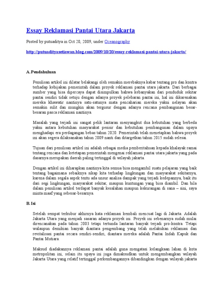 Essay Reklamasi Pantai Utara Jakarta