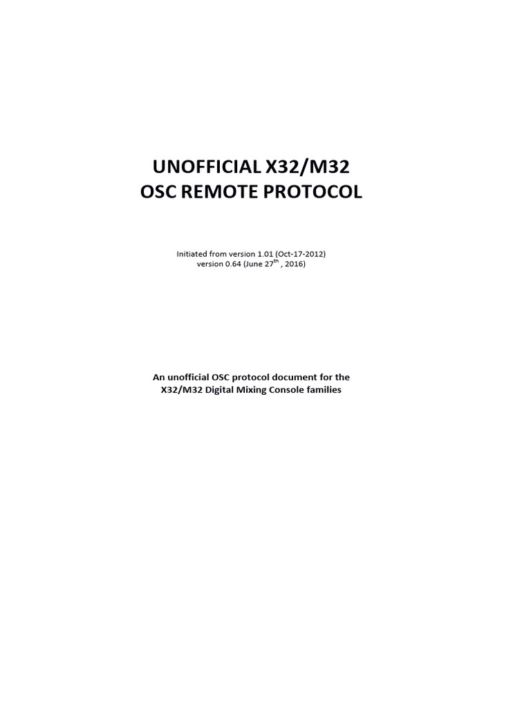 Unofficial x32 Osc Remote Protocol | PDF | Computer Network | Port ...