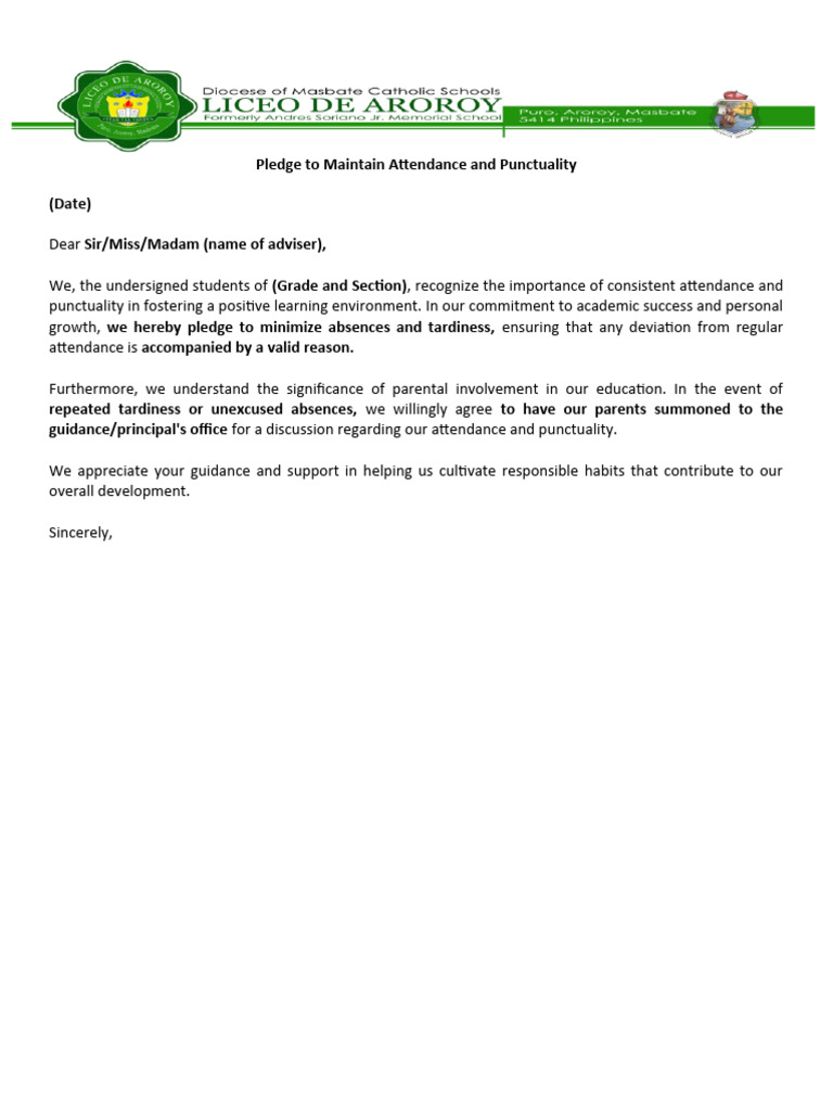 Student Attendance Commitment Pledge | PDF
