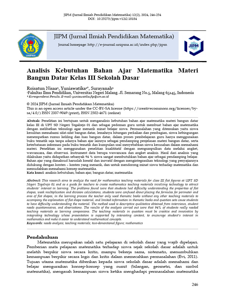 Bahan Ajar Matematika Kelas III | PDF