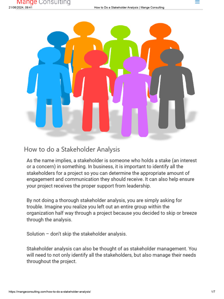 How To Do A Stakeholder Analysis Mange Consulting Pdf Stakeholder