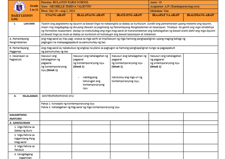 DLL q1 AP 10 Week 1 | PDF