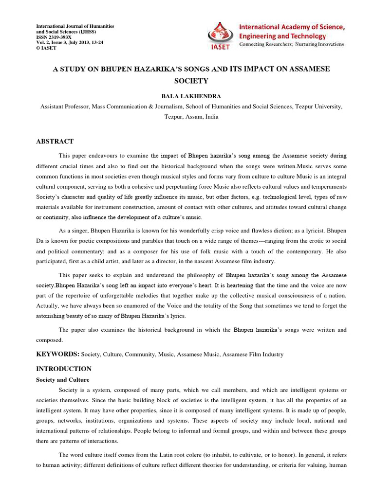 A Study On Bhupen Hazarika S Songs and I | PDF | Attitude (Psychology) |  Knowledge