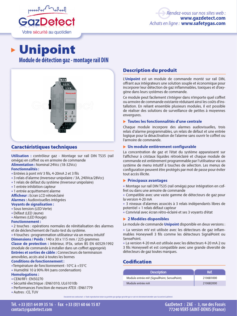 Module de Détection Gaz Unipoint | PDF