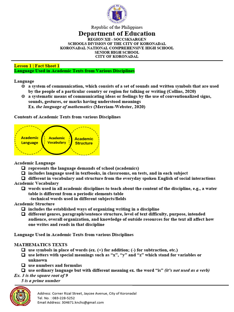 Language in Academic Texts Explained | PDF | Human Communication ...