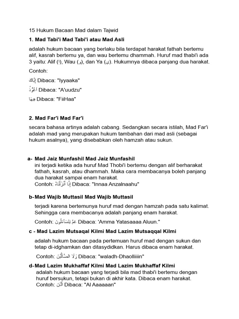 15 Hukum Bacaan Mad Dalam Tajwid Pdf
