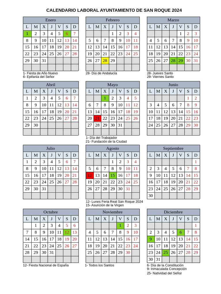 Calendario Laboral San Roque 2024 | PDF | Calendario | Fiestas ...
