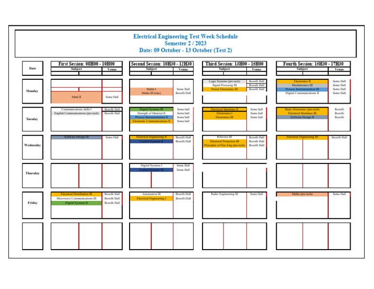 Electrical Engineering Test Schedule 2023 | PDF | Electrical ...