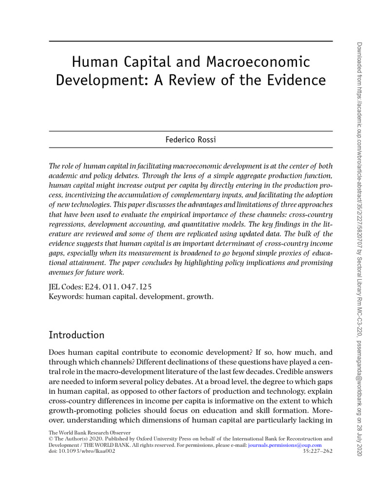 2020 Rossi Human Capital and Macroeconomic Development | PDF | Economic ...