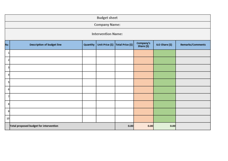 Intervention Budget Sheet Template | PDF