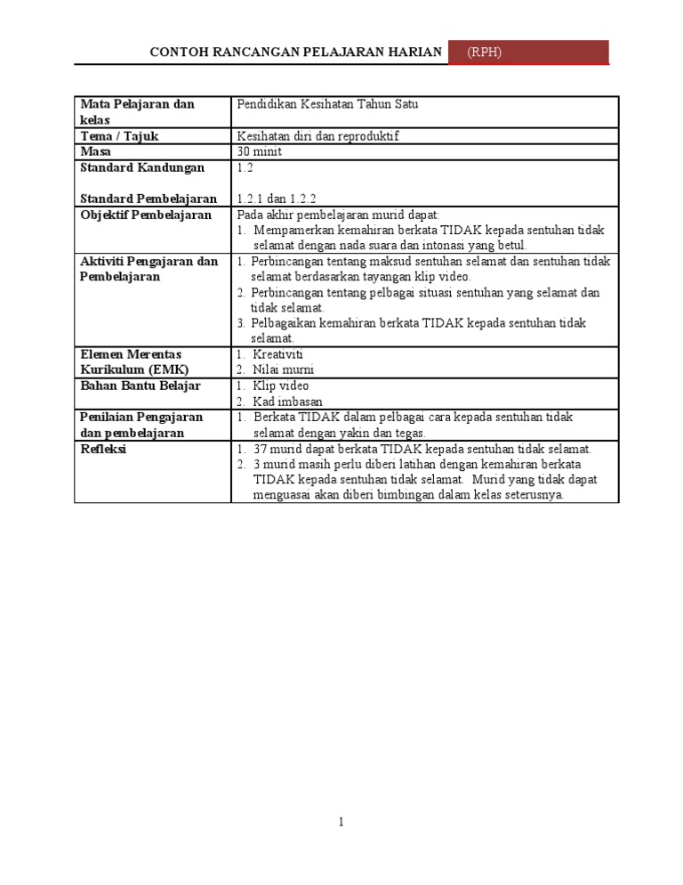 Rph Pendidikan Kesihatan Pdf