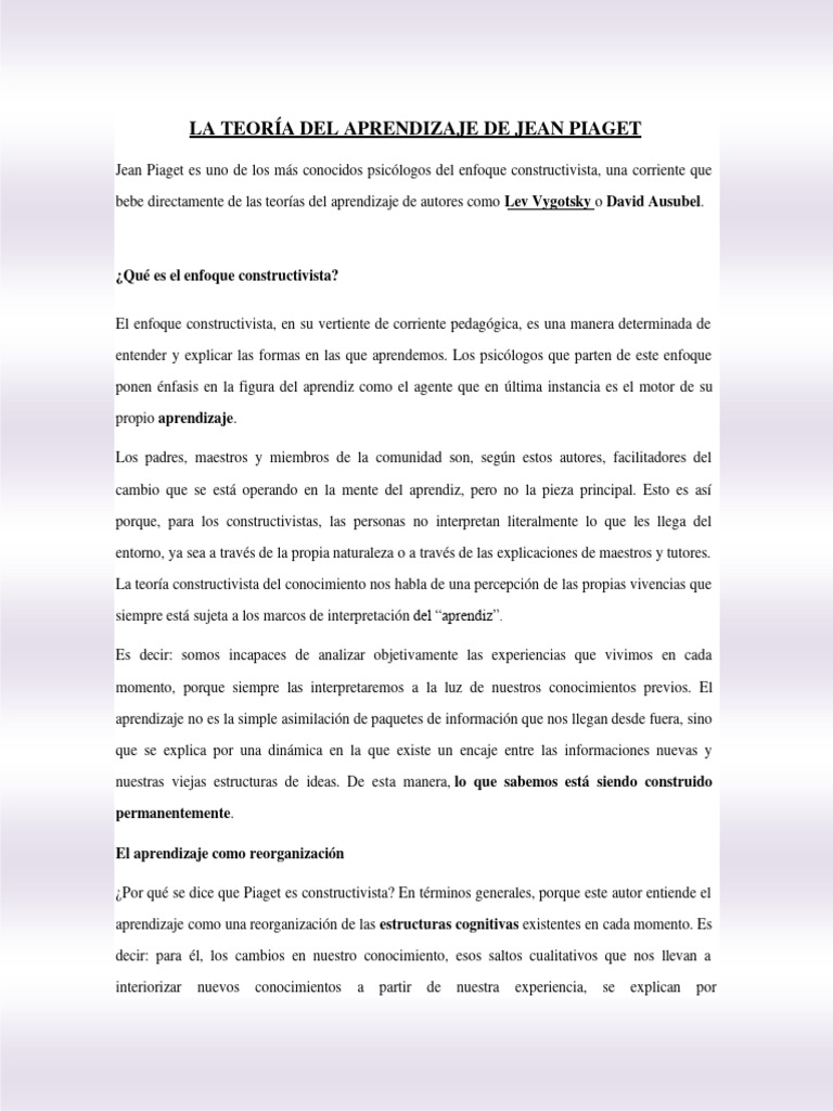 La Teoría Del Aprendizaje de Jean Piaget - Edición Cuarentena | PDF ...