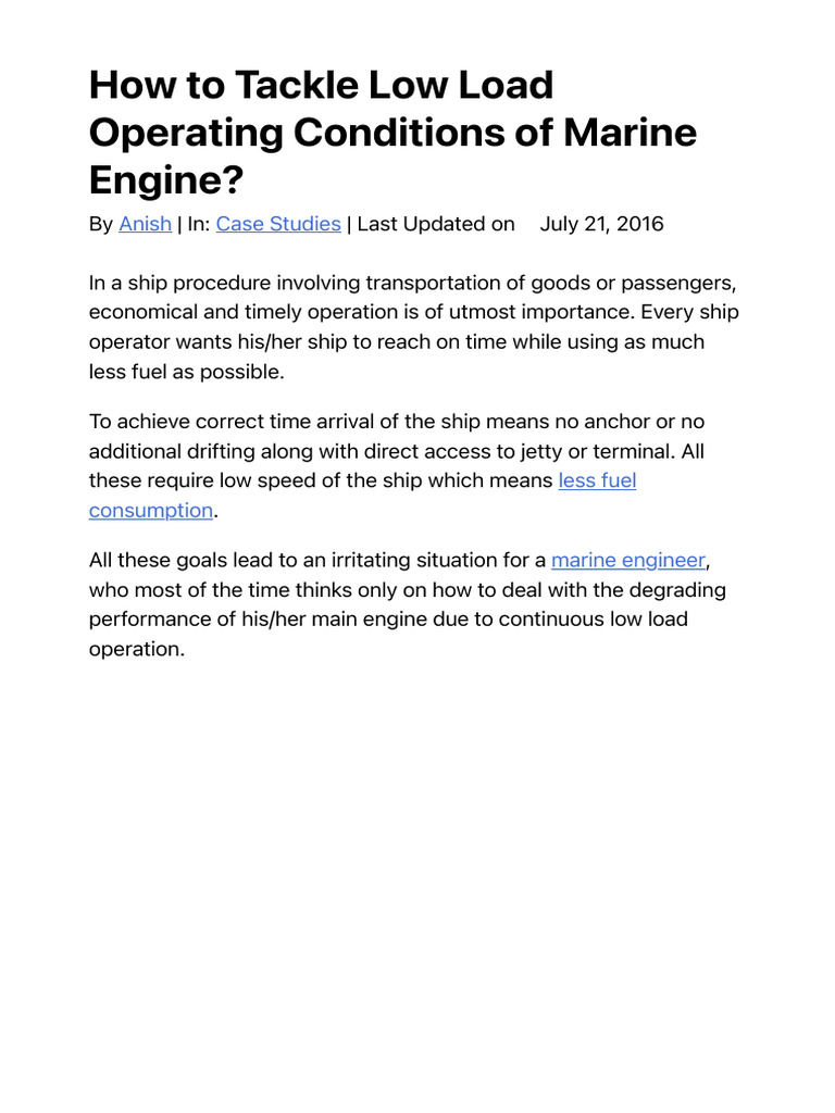 How to Tackle Low Load Operating Conditions of Marine Engine? | PDF ...