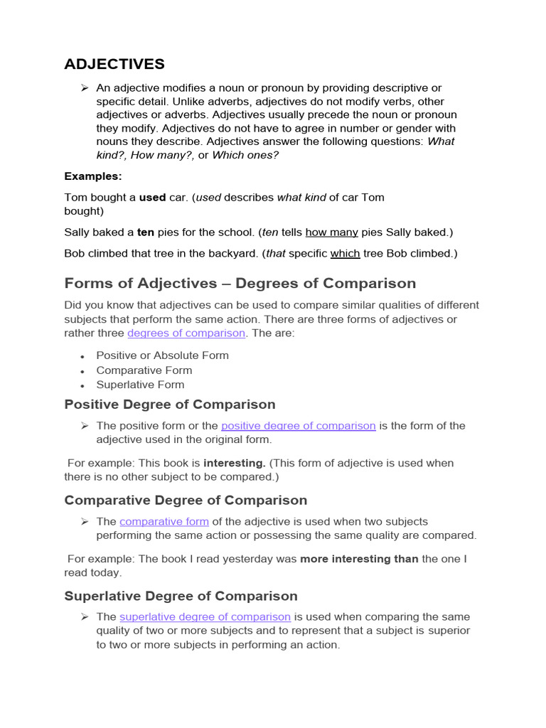 Adjectives Pdf Adjective Verb