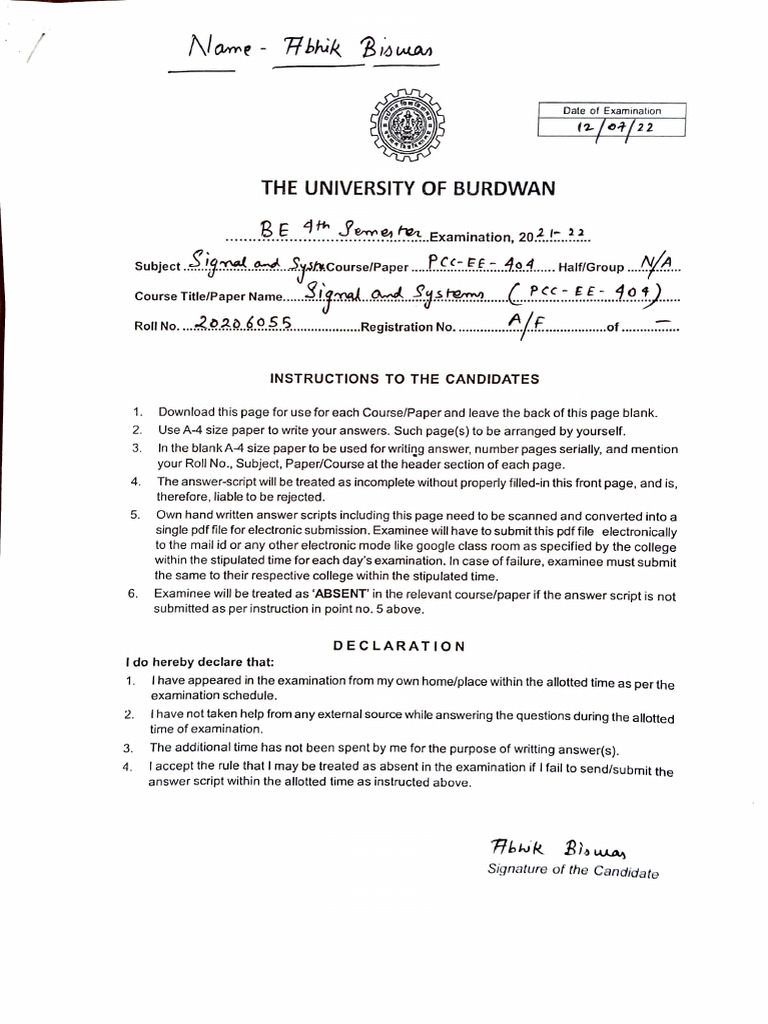 PCC Math Exam Instructions | PDF