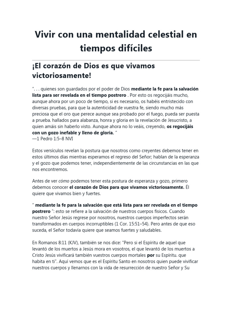 Mentalidad Celestial en Tiempos Difíciles | PDF | Cristo (título ...