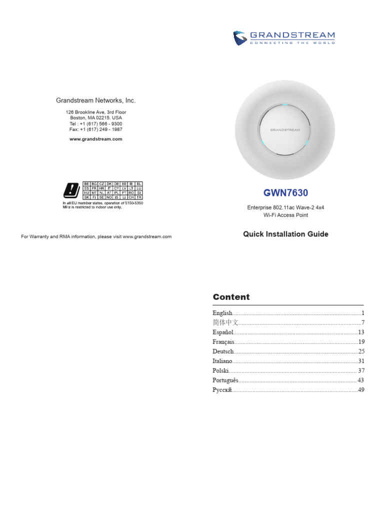 GWN7630 Qig | PDF | Computer Network | Network Switch