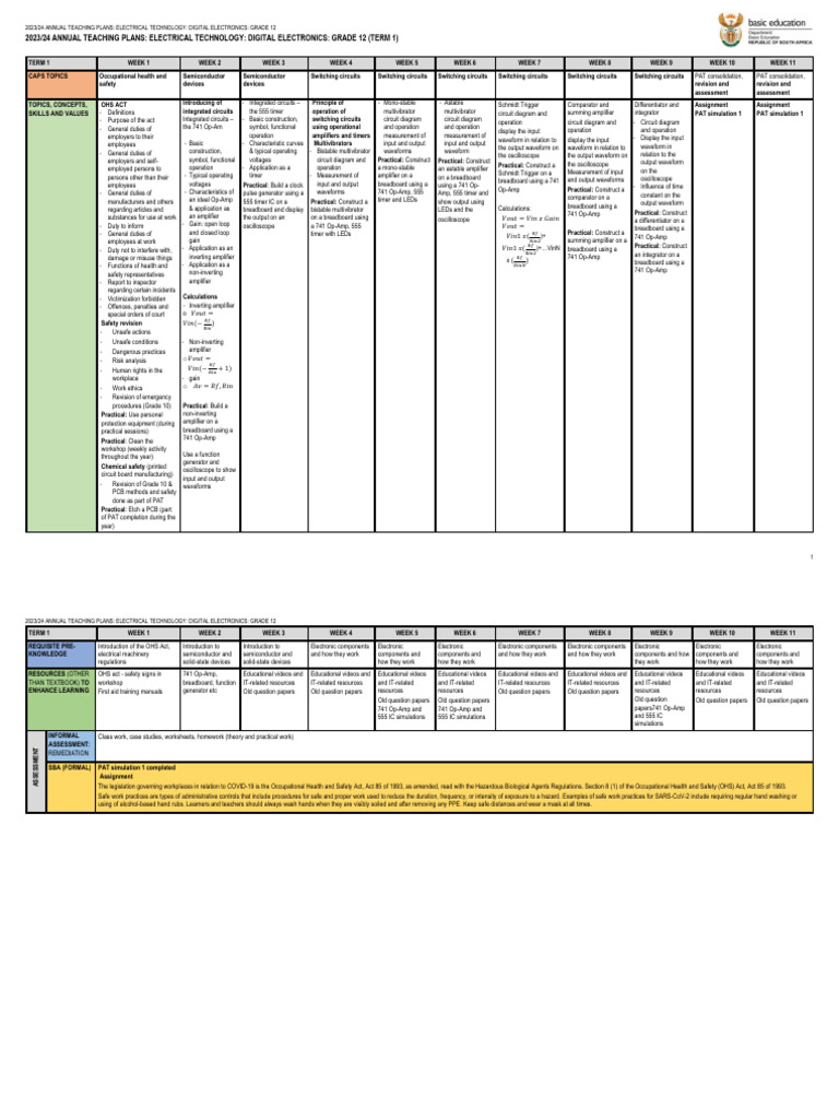 Grade 12 Digital Electronics Teaching Plan | PDF | Operational ...