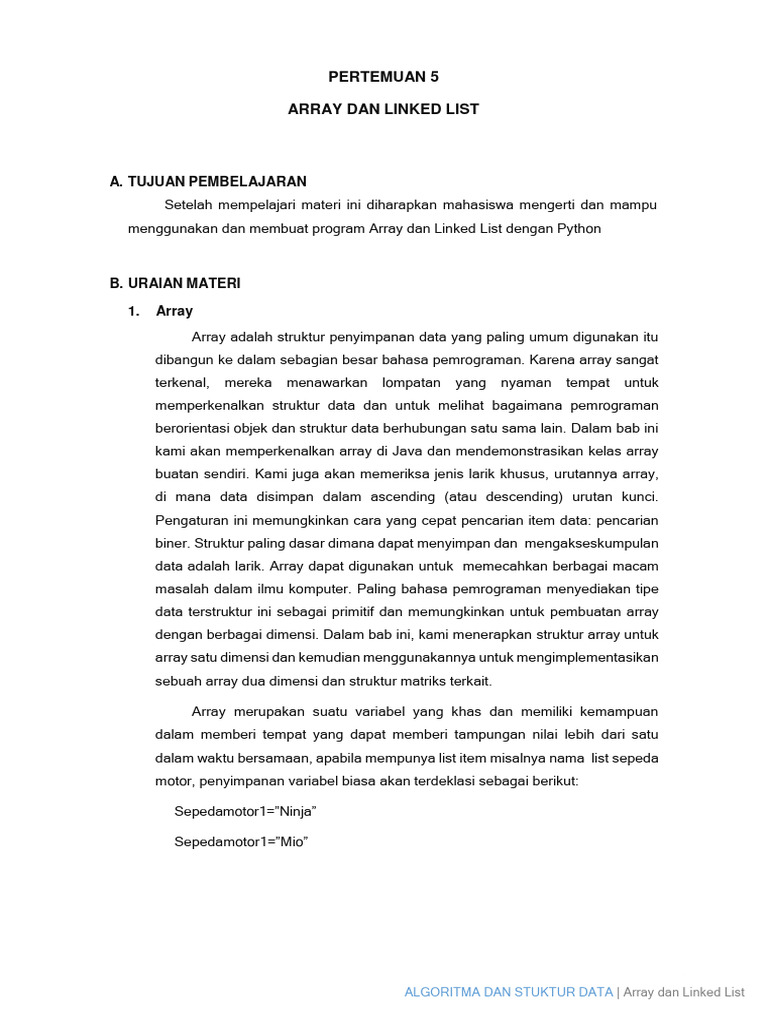 Pertemuan 5 Array Dan Linked List | PDF