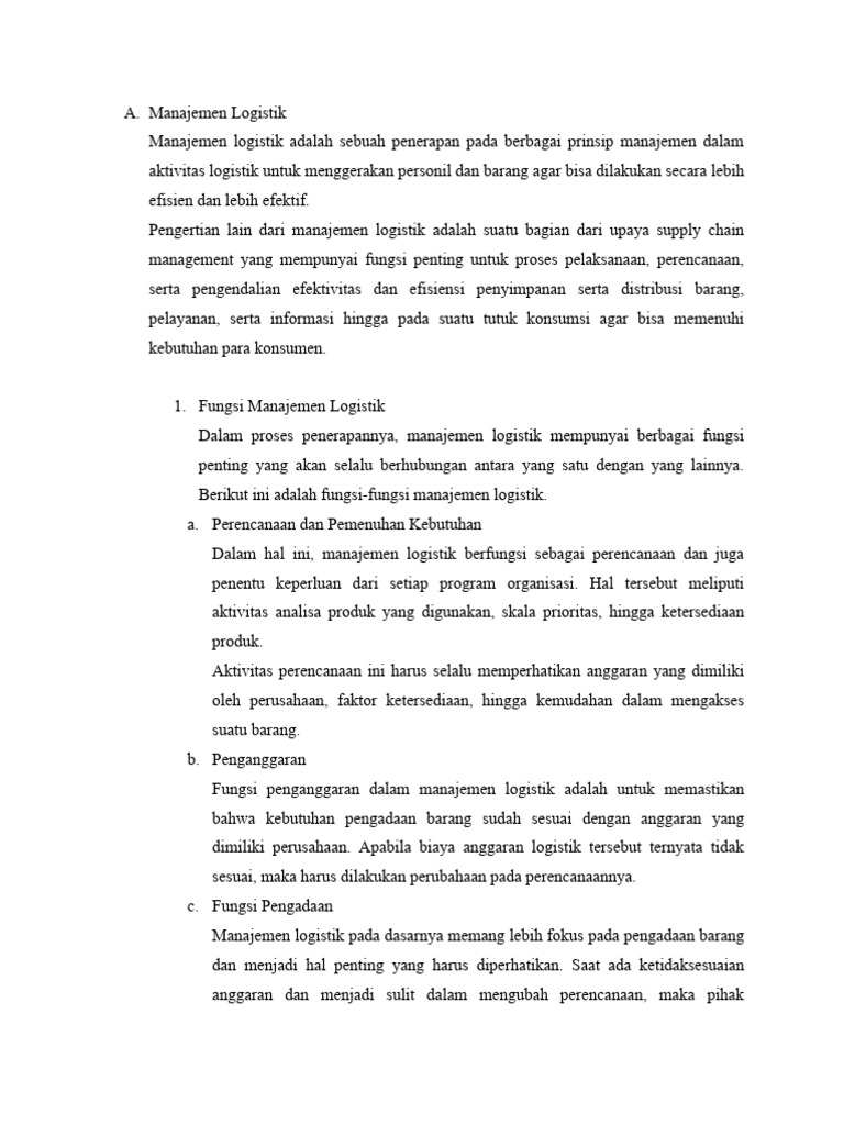 Fungsi Dan Manfaat Manajemen Logistik Pdf