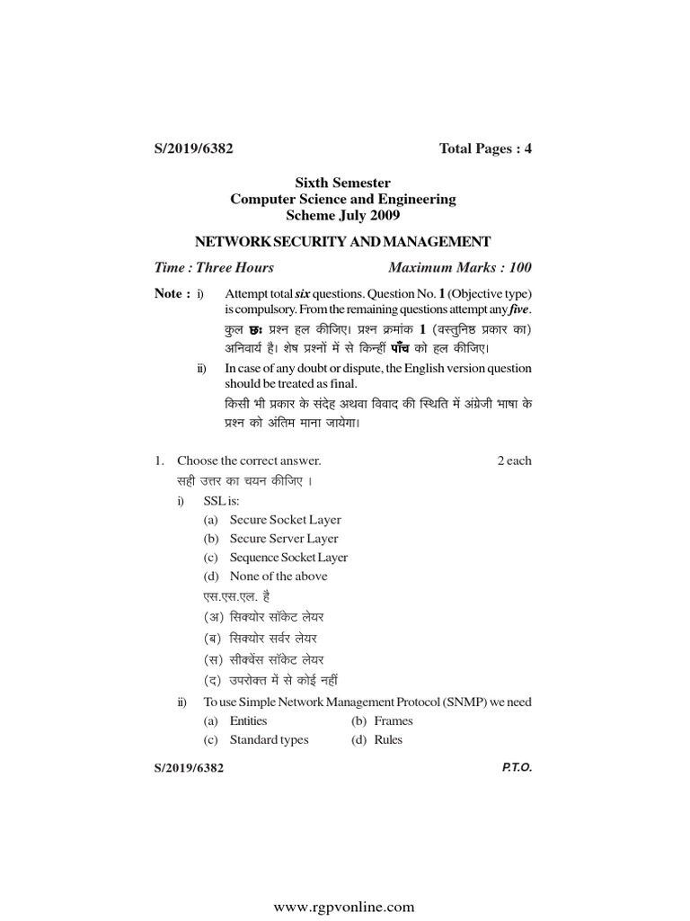 Network Security and Management Exam Guide | PDF | Cryptography ...