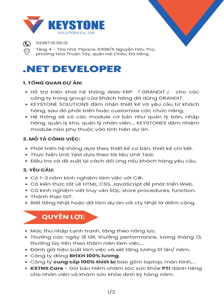 KSTNS - JD .NET DEVELOPER (1-3 Yoe) | PDF