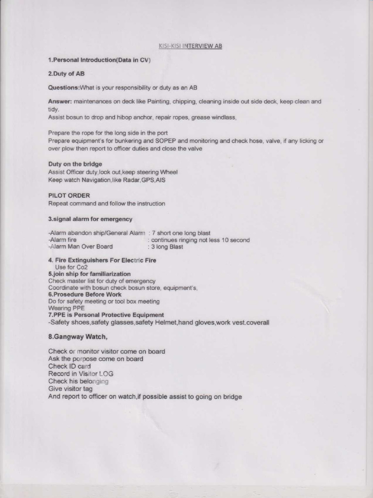 AB Interview Guidelines and Duties | PDF | Shipping | Water Transport