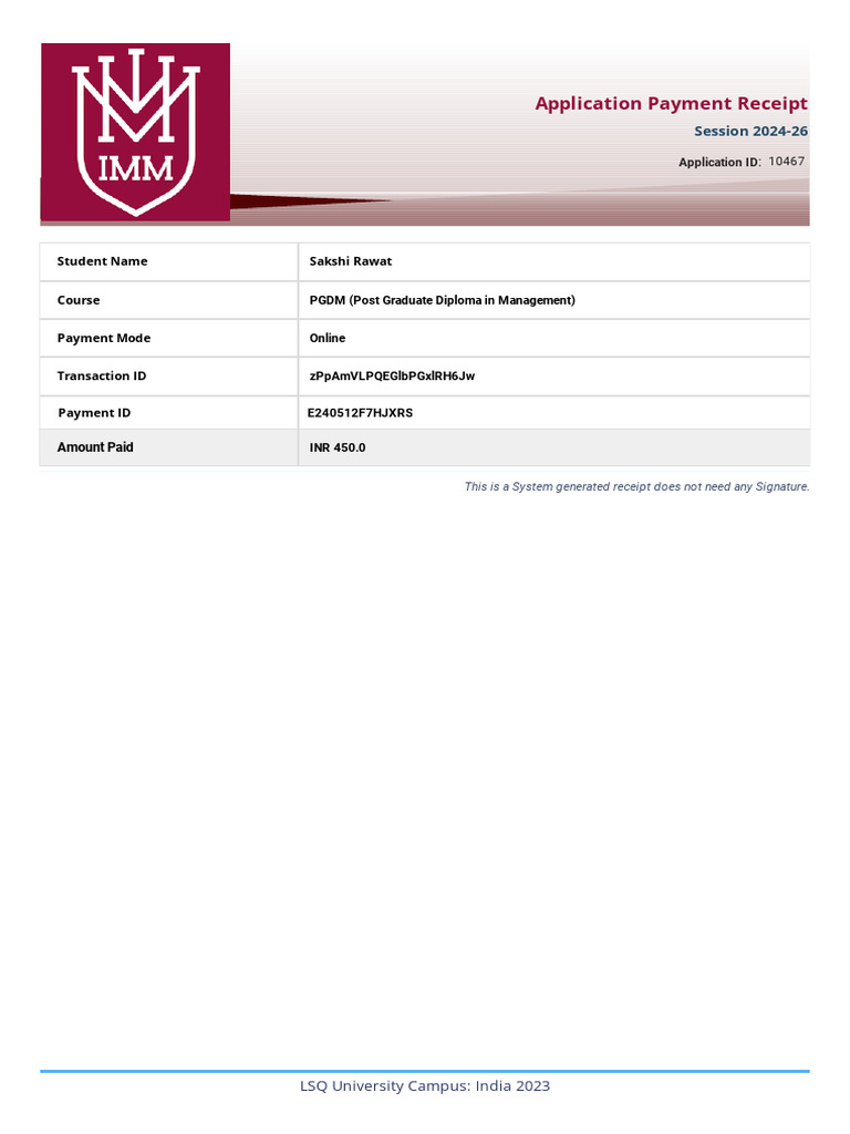 PGDM Application Receipt 2024-26 | PDF