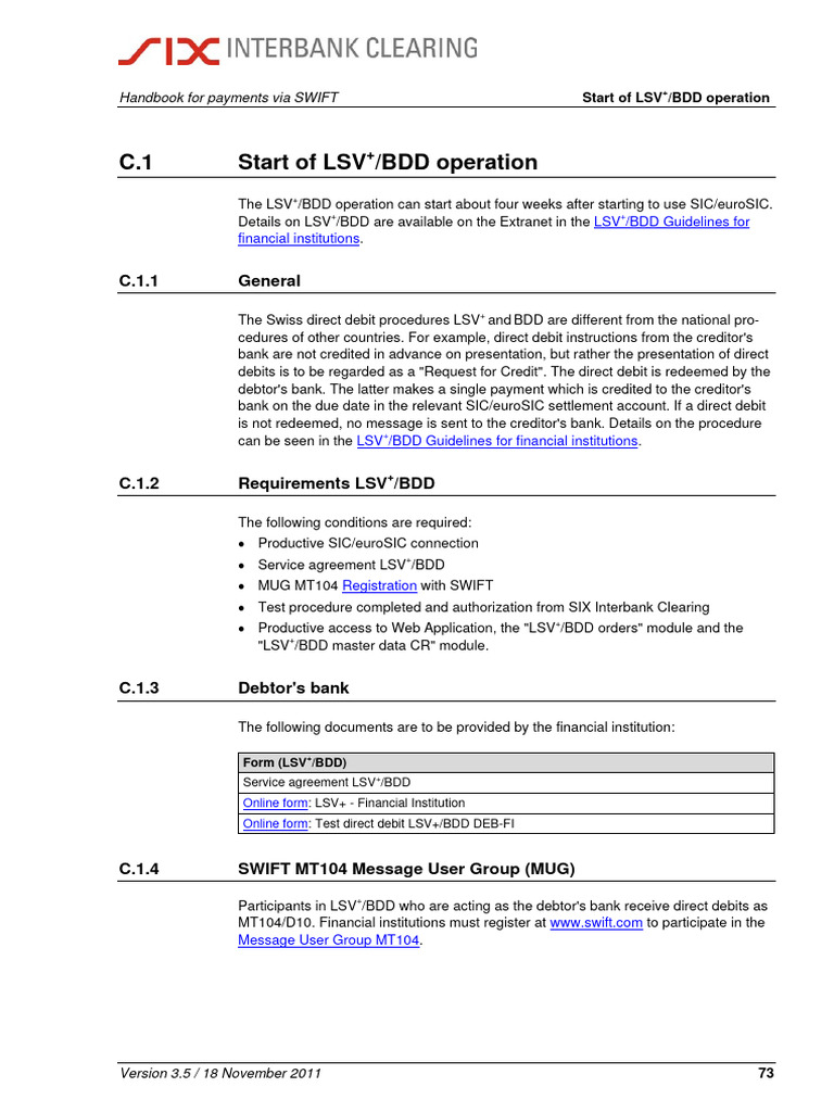 SWIFT MT104 and LSV+/BDD Operations Guide | PDF | Debit Card | Banks