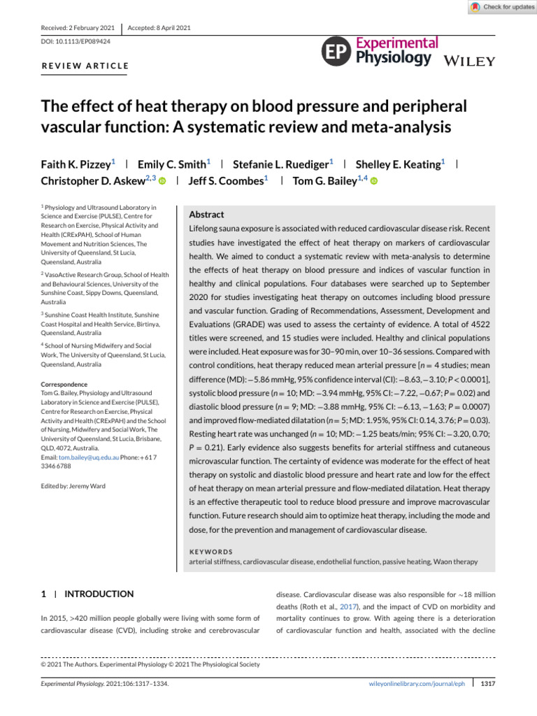 Experimental Physiology - 2021 - Pizzey - The Effect of Heat Therapy On ...