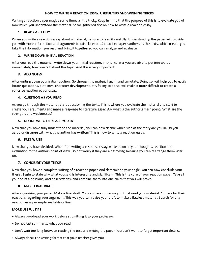 Tips for Writing a Reaction Essay | PDF | Essays | Human Communication