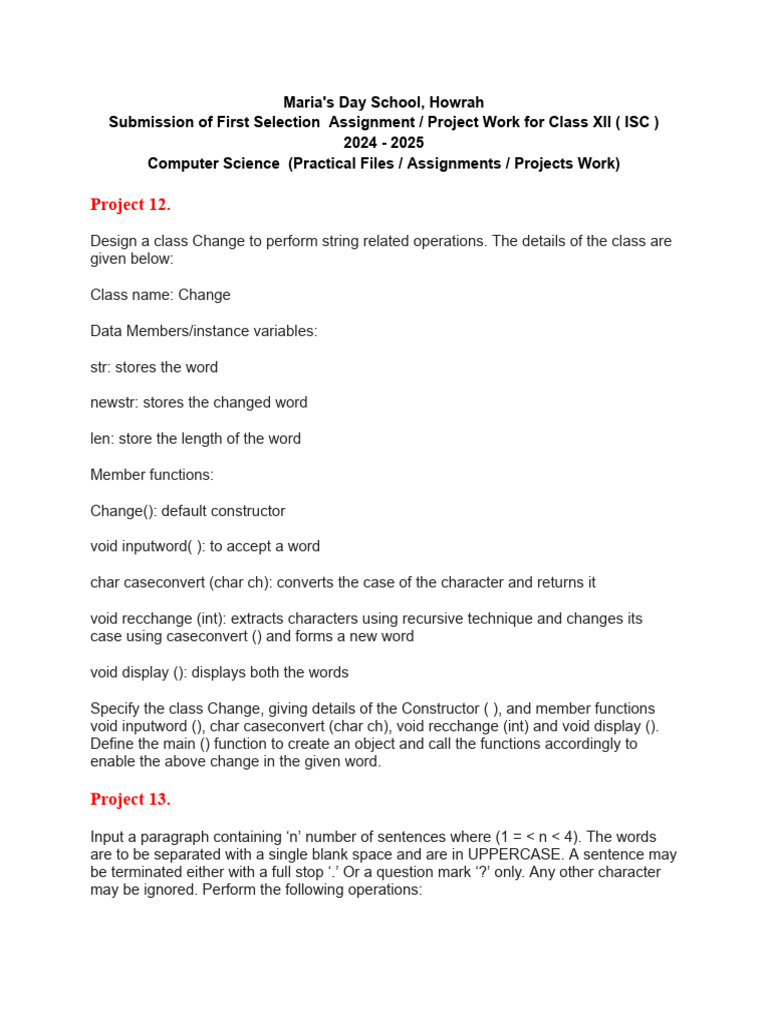Project of Computer Science For Class XII First Selection (2024 - 2025 ...