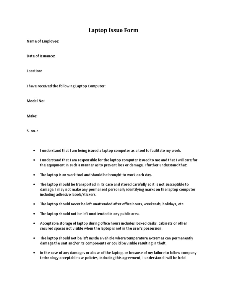 Company Laptop Agreement Template