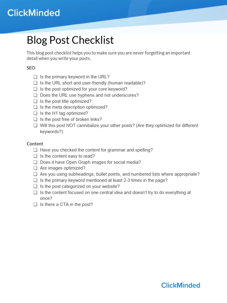 SEO Blog Post Checklist Guide | PDF | Career & Growth