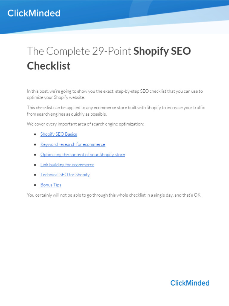 Shopify SEO Checklist 2023 Guide | PDF | Search Engine Optimization ...