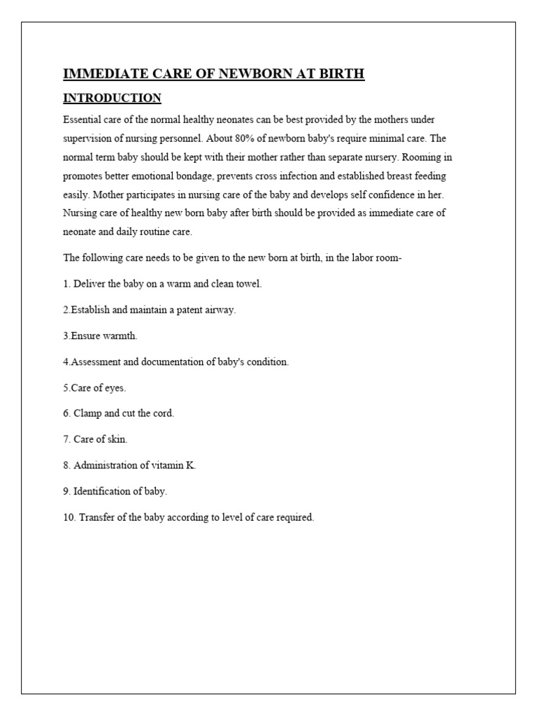 Care of Newborn at Birth | PDF | Infants | Neonatal Intensive Care Unit