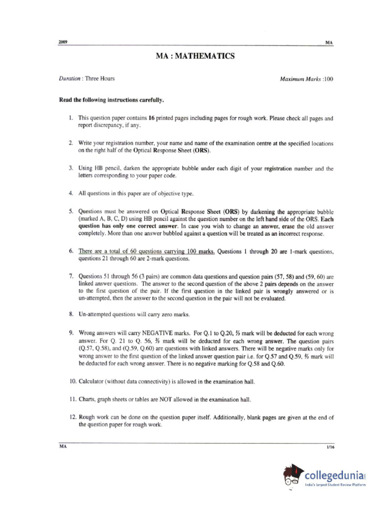 Gate mathematics 2009 pdf