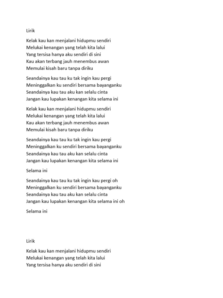 Lirik Lagu Kenangan Cinta yang Hilang | PDF | Seni & Disiplin Bahasa