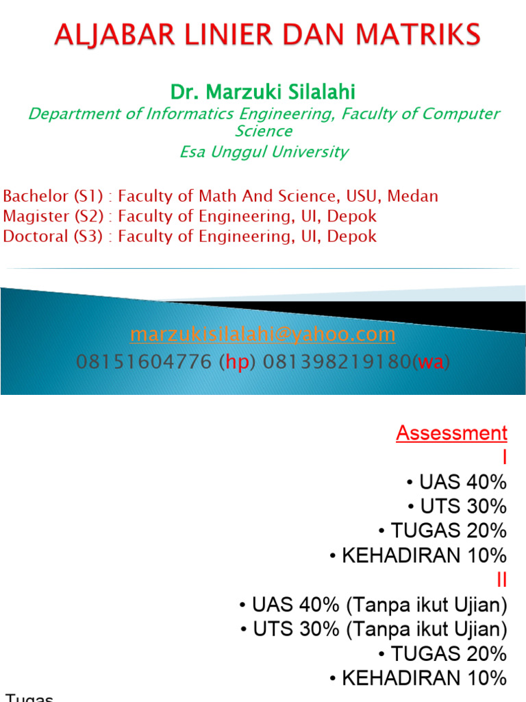 Aljabar Linier Dan Matriks1 | PDF | Metode & Bahan Ajar