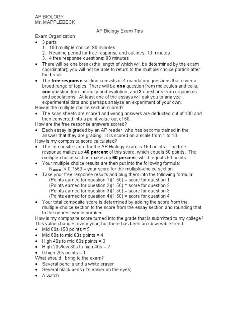 AP Biology Exam Tips 2011 PDF Multiple Choice Tests