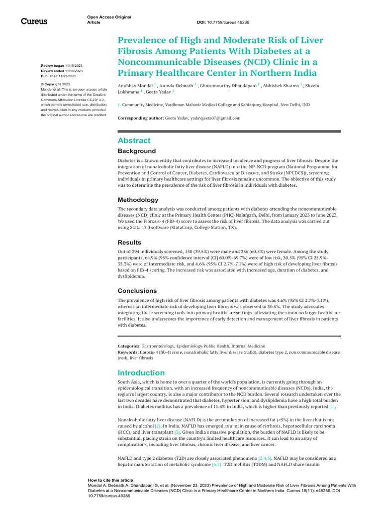Prevalence of High and Moderate Risk of Liver | PDF | Hepatitis | Cirrhosis